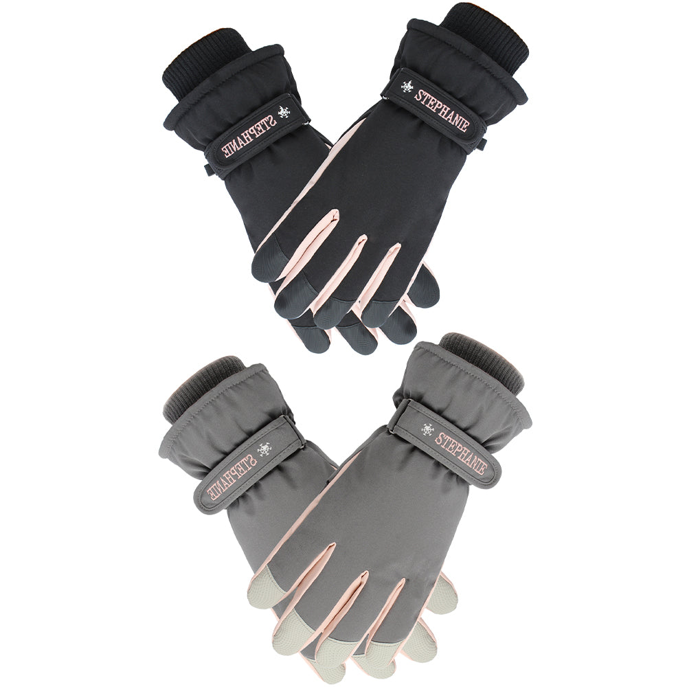 2 Pairs Women Snow Gloves Ski Gloves Thermal Touch Screen Gloves Black Grey