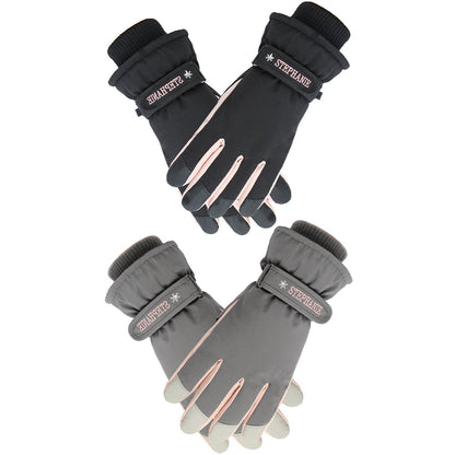 2 Pairs Women Snow Gloves Ski Gloves Thermal Touch Screen Gloves Black Grey