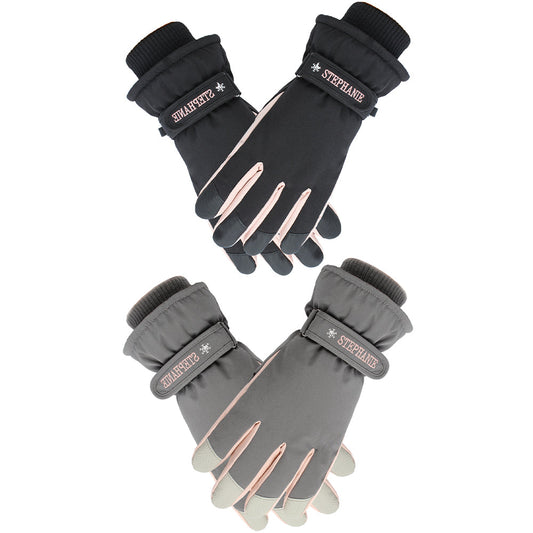 2 Pairs Women Snow Gloves Ski Gloves Thermal Touch Screen Gloves Black Grey