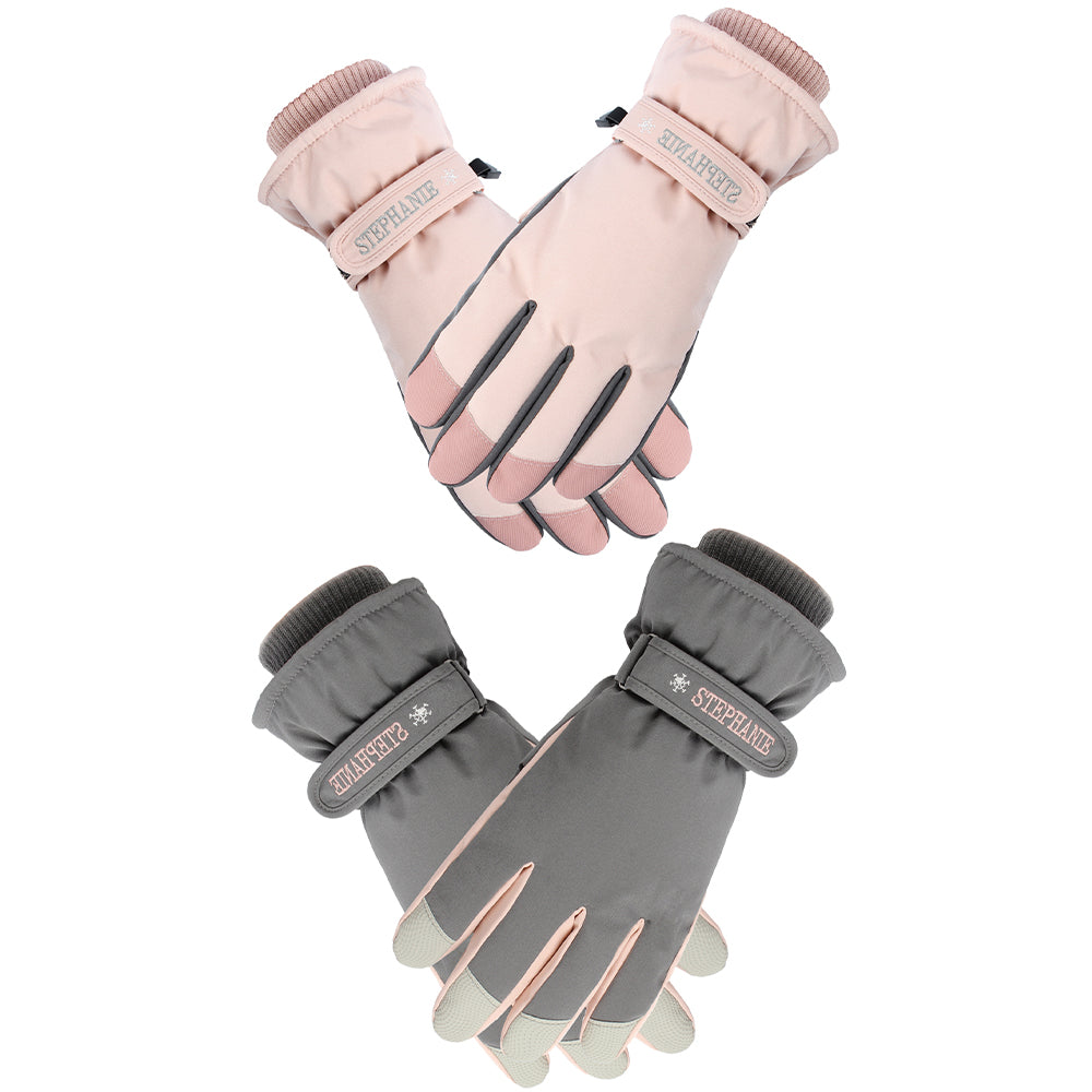 2 Pairs Women Snow Gloves Ski Gloves Thermal Touch Screen Gloves Pink Grey