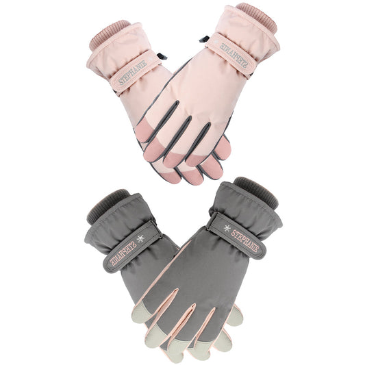 2 Pairs Women Snow Gloves Ski Gloves Thermal Touch Screen Gloves Pink Grey
