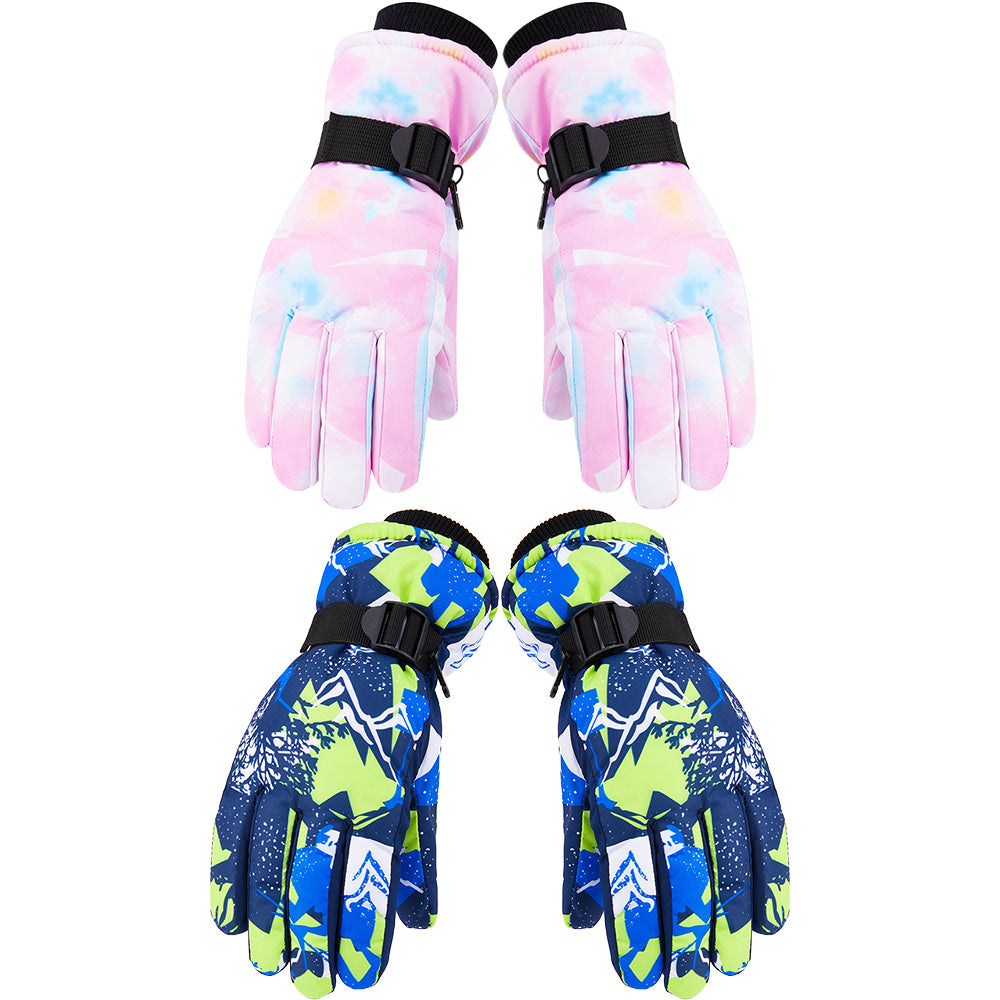 2 Pairs Snow Gloves Ski Gloves Thermal Touch Screen Gloves for Blue Pink