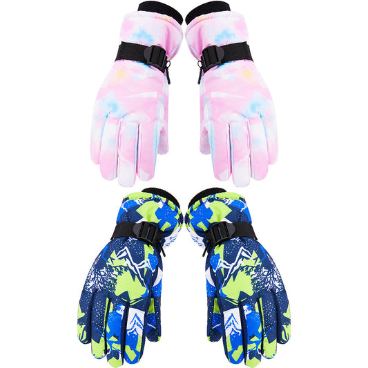 2 Pairs Snow Gloves Ski Gloves Thermal Touch Screen Gloves for Blue Pink