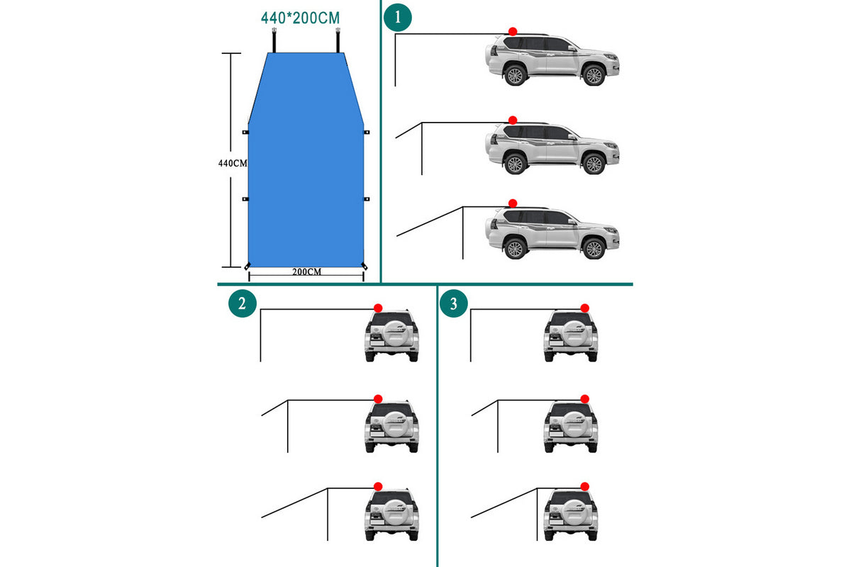 Portable Outdoor Camping Car Travel Tent Car Tailgate Shade Awning Canopy-Blue