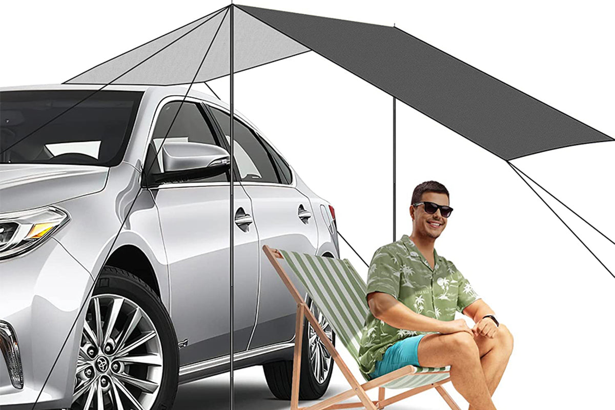 Portable Outdoor Camping Car Travel Tent Car Tailgate Shade Awning Canopy-Black