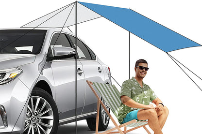 Portable Outdoor Camping Car Travel Tent Car Tailgate Shade Awning Canopy-Blue