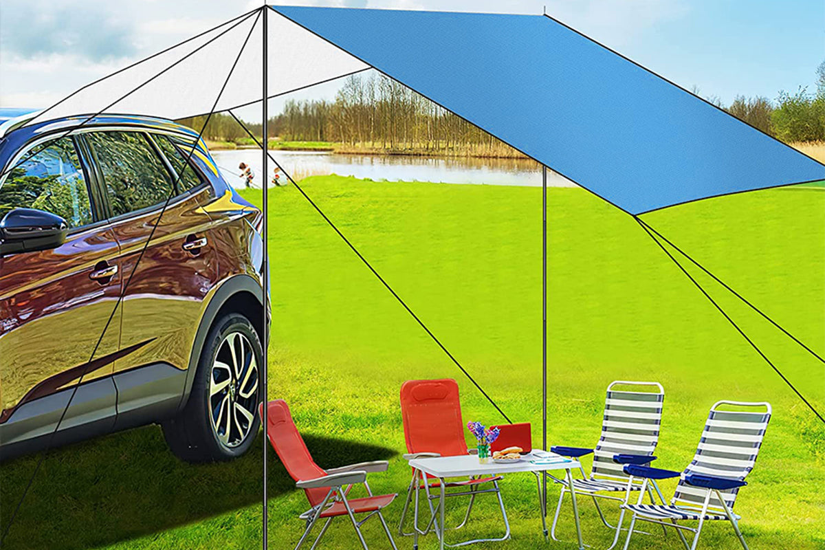Portable Outdoor Camping Car Travel Tent Car Tailgate Shade Awning Canopy-Blue