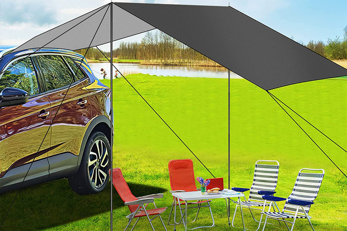Portable Outdoor Camping Car Travel Tent Car Tailgate Shade Awning Canopy-Black
