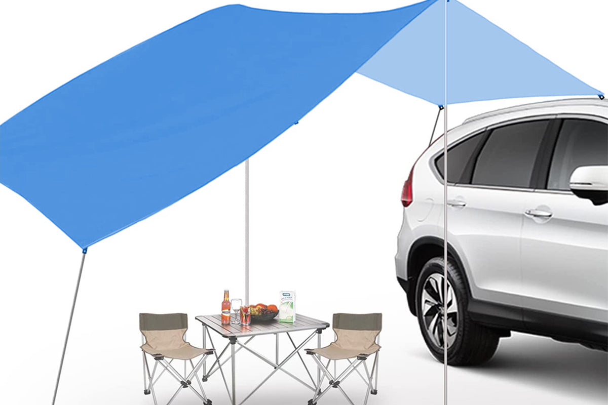 Portable Outdoor Camping Car Travel Tent Car Tailgate Shade Awning Canopy-Blue