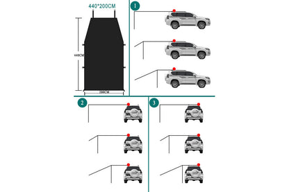 Portable Outdoor Camping Car Travel Tent Car Tailgate Shade Awning Canopy-Black