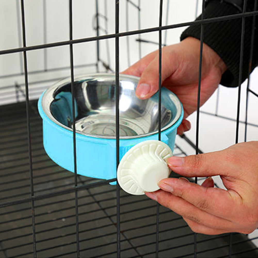2 Pieces Pet Food Water Bowl Feeder - Blue Pink