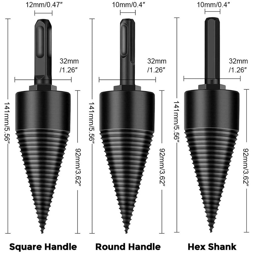 Wood Splitting Drill Bit Set Firewood Log Splitter Removable Screw Splitting Cone Driver -32mm