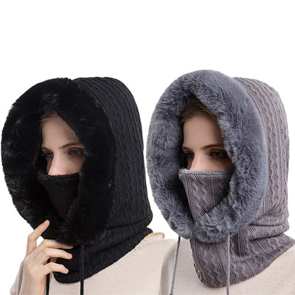 Women Winter Neck Warmer Hat Ski Face Mask Black Grey