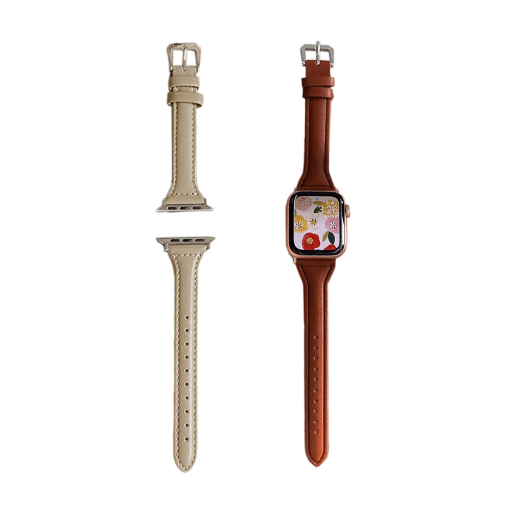 2X Leather Watch Band Compatible with Apple iWatch 38mm 40mm 41mm Apricot Brown