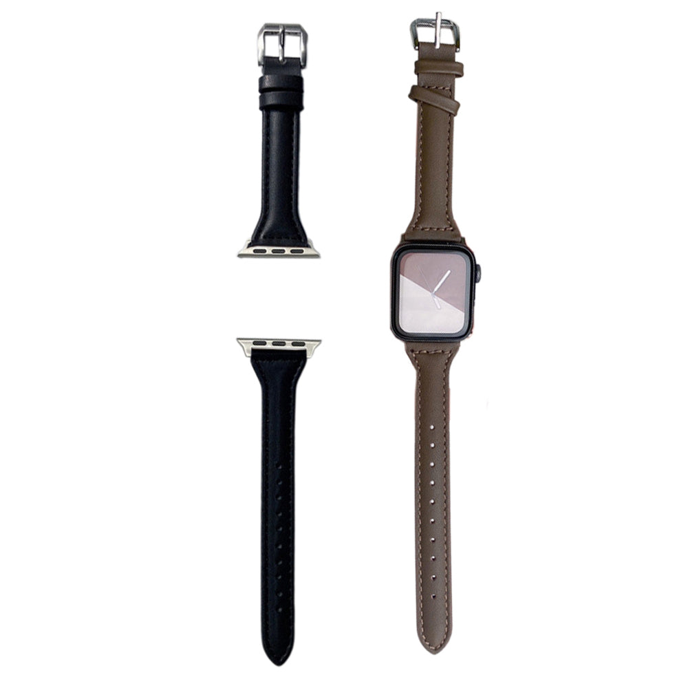 2X Leather Watch Band Compatible with Apple iWatch 38mm 40mm 41mm Black Dark Brown