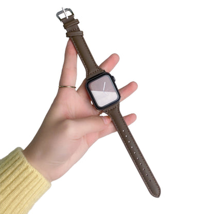 2X Leather Watch Band Compatible with Apple iWatch 42mm 44mm 45mm Black Dark Brown