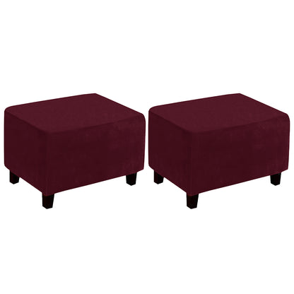 2Pcs Stretch Ottoman Cover Footrest Stool Covers Slipcovers Rectangle Stretchable Stool Cover-Wine Red