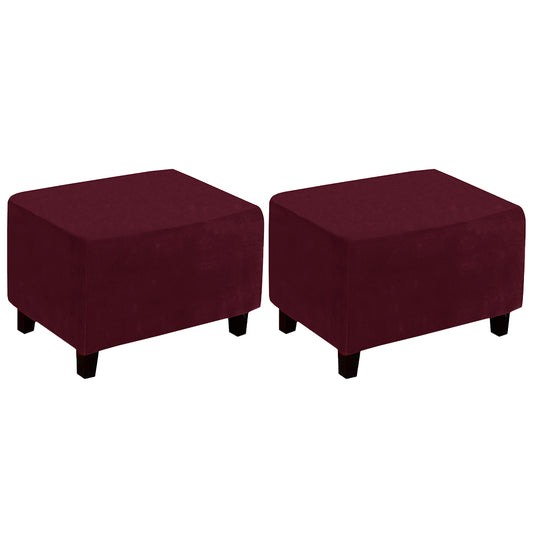 2Pcs Stretch Ottoman Cover Footrest Stool Covers Slipcovers Rectangle Stretchable Stool Cover-Wine Red
