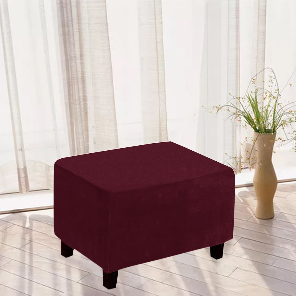 Stretch Ottoman Cover Footrest Stool Covers Slipcovers Rectangle Stretchable Stool Cover-Wine Red