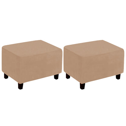 2Pcs Stretch Ottoman Cover Footrest Stool Covers Slipcovers Rectangle Stretchable Stool Cover-Camel