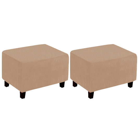 2Pcs Stretch Ottoman Cover Footrest Stool Covers Slipcovers Rectangle Stretchable Stool Cover-Camel
