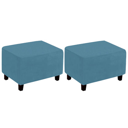2Pcs Stretch Ottoman Cover Footrest Stool Covers Slipcovers Rectangle Stretchable Stool Cover-Peacock Blue