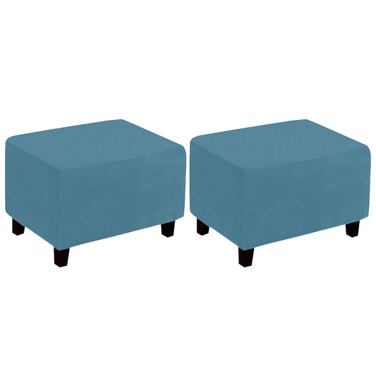 2Pcs Stretch Ottoman Cover Footrest Stool Covers Slipcovers Rectangle Stretchable Stool Cover-Peacock Blue