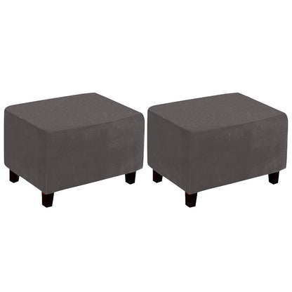 2Pcs Stretch Ottoman Cover Footrest Stool Covers Slipcovers Rectangle Stretchable Stool Cover-Grey