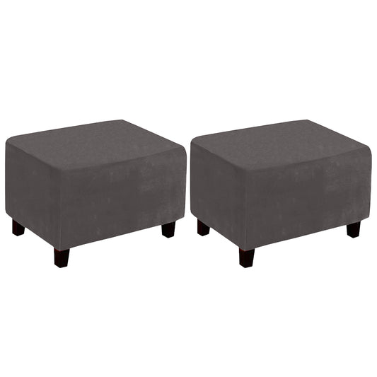 2Pcs Stretch Ottoman Cover Footrest Stool Covers Slipcovers Rectangle Stretchable Stool Cover-Grey