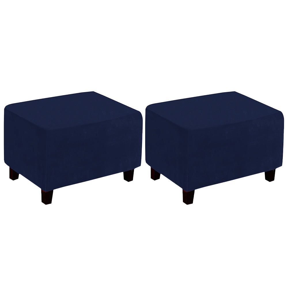 2Pcs Stretch Ottoman Cover Footrest Stool Covers Slipcovers Rectangle Stretchable Stool Cover-Navy Blue