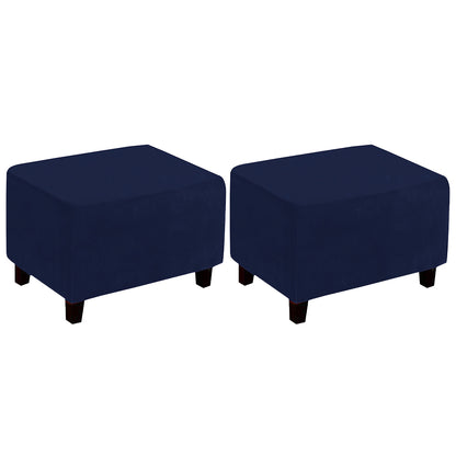 2Pcs Stretch Ottoman Cover Footrest Stool Covers Slipcovers Rectangle Stretchable Stool Cover-Navy Blue
