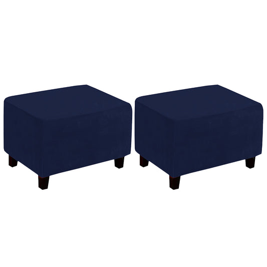 2Pcs Stretch Ottoman Cover Footrest Stool Covers Slipcovers Rectangle Stretchable Stool Cover-Navy Blue