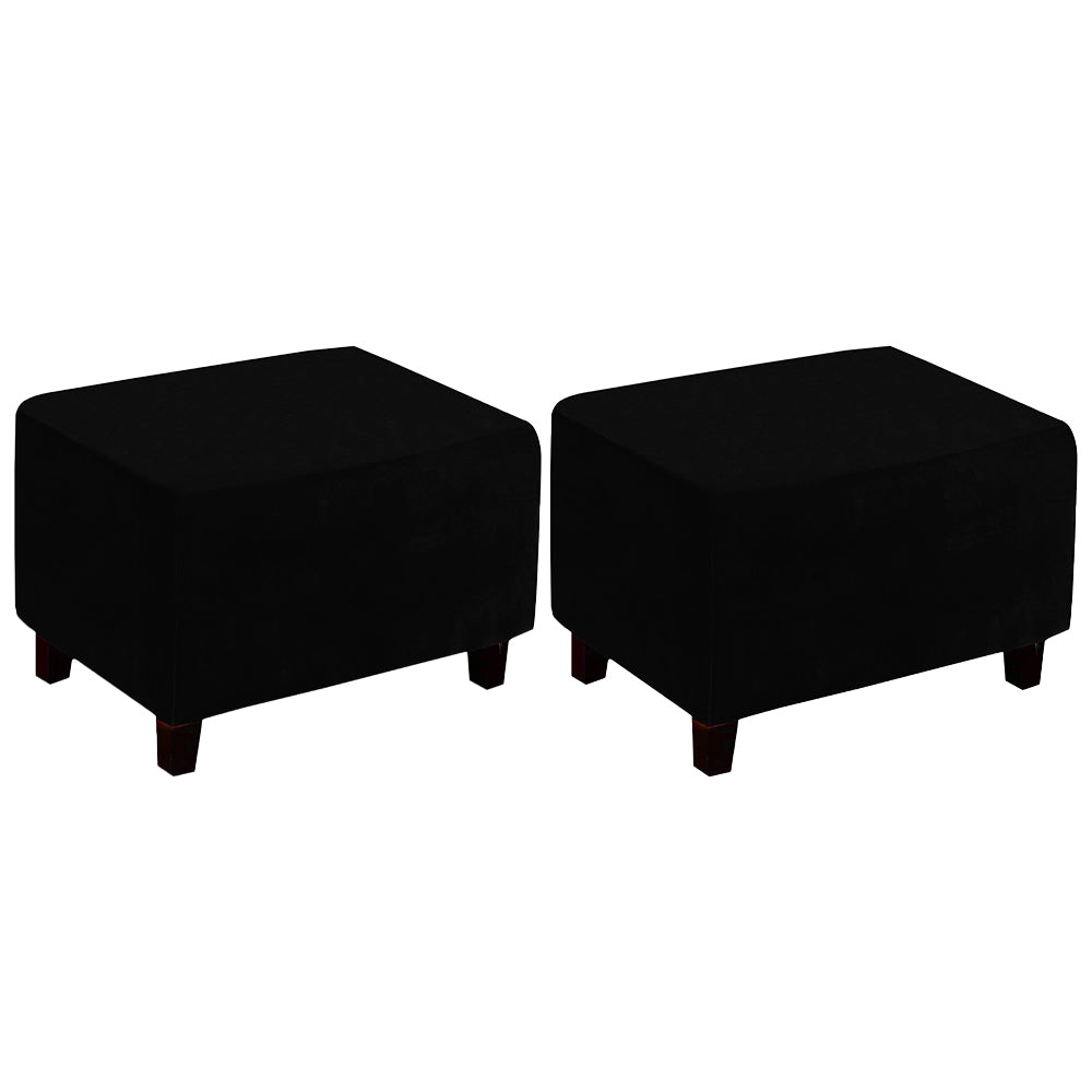 2Pcs Stretch Ottoman Cover Footrest Stool Covers Slipcovers Rectangle Stretchable Stool Cover-Black