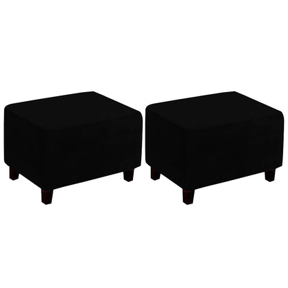 2Pcs Stretch Ottoman Cover Footrest Stool Covers Slipcovers Rectangle Stretchable Stool Cover-Black