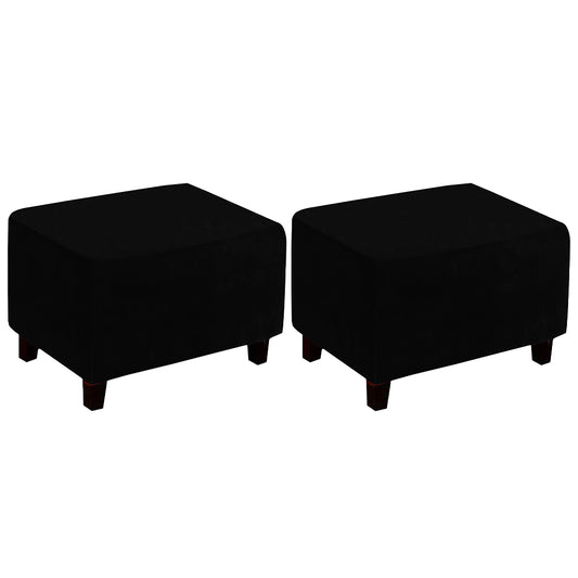 2Pcs Stretch Ottoman Cover Footrest Stool Covers Slipcovers Rectangle Stretchable Stool Cover-Black