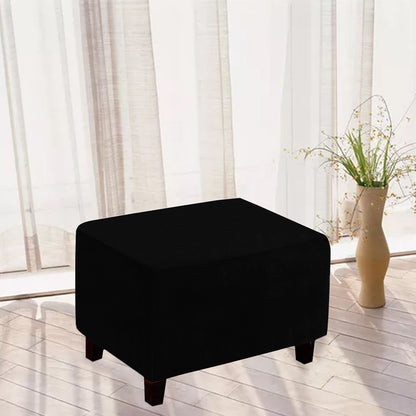 2Pcs Stretch Ottoman Cover Footrest Stool Covers Slipcovers Rectangle Stretchable Stool Cover-Black