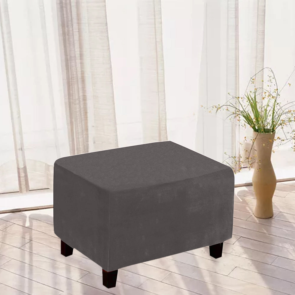 2Pcs Stretch Ottoman Cover Footrest Stool Covers Slipcovers Rectangle Stretchable Stool Cover-Grey