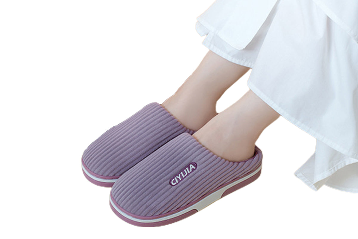 Womens Indoor Outdoor House Winter Warm Fully Plush Lined Thick Sole Slippers-Purple