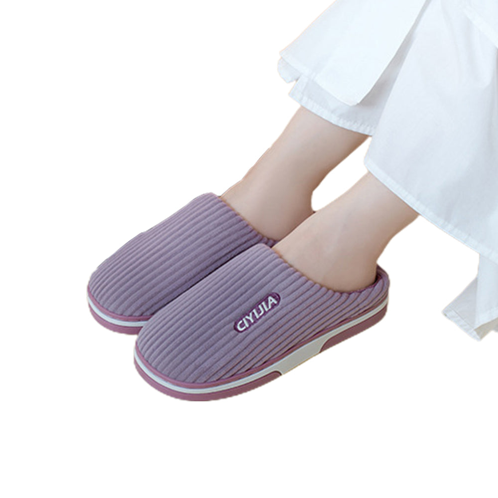 Womens Indoor Outdoor House Winter Warm Fully Plush Lined Thick Sole Slippers-Purple