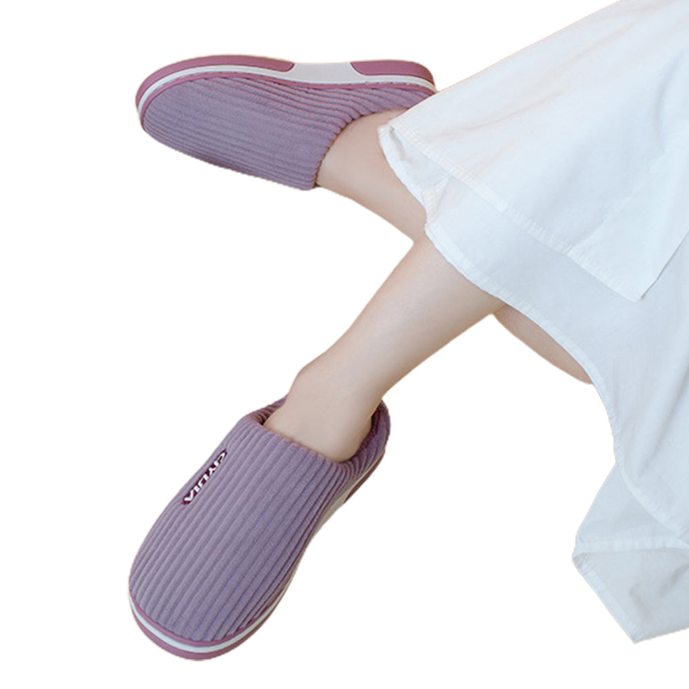 Womens Indoor Outdoor House Winter Warm Fully Plush Lined Thick Sole Slippers-Purple