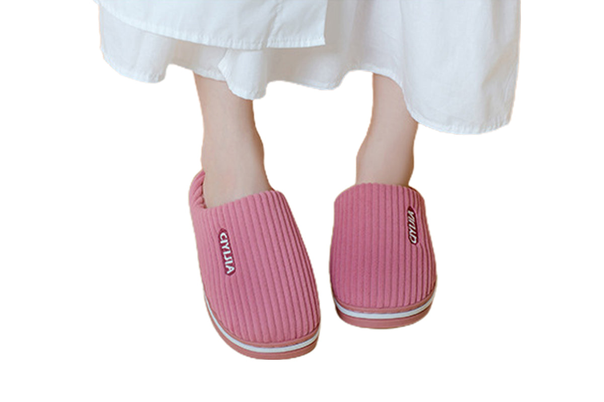 Womens Indoor Outdoor House Winter Warm Fully Plush Lined Thick Sole Slippers-Pink