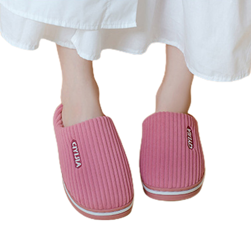 Womens Indoor Outdoor House Winter Warm Fully Plush Lined Thick Sole Slippers-Pink