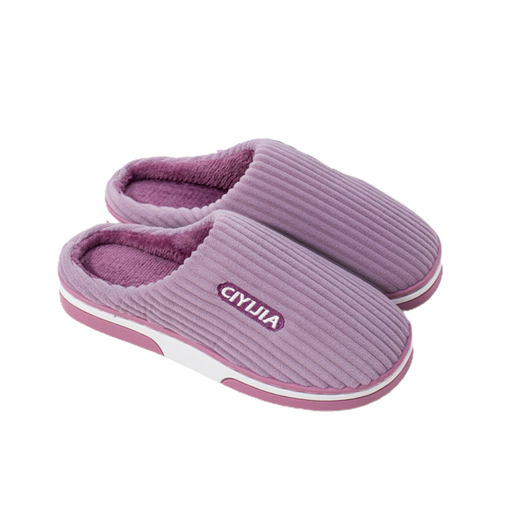 Womens Indoor Outdoor House Winter Warm Fully Plush Lined Thick Sole Slippers-Purple