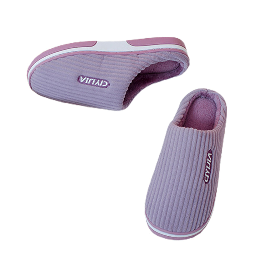 Womens Indoor Outdoor House Winter Warm Fully Plush Lined Thick Sole Slippers-Purple