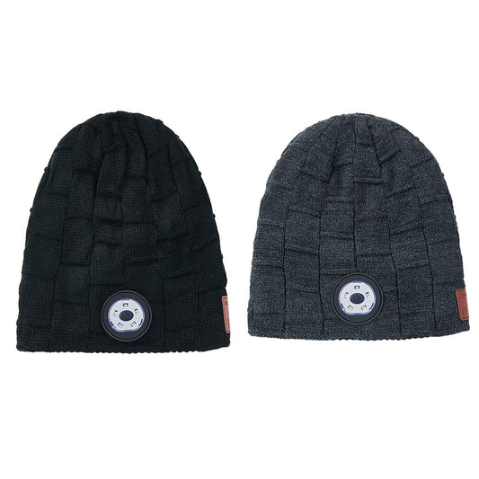2X Wireless Bluetooth Headphone Beanie LED Lights Hat Black Dark Grey