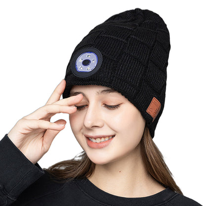 2X Wireless Bluetooth Headphone Beanie LED Lights Hat Black Dark Grey