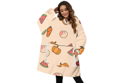 For Adult Multifunctional Wearable Warm Cozy Fleece Sherpa Hooded Throw Blanket Hoodie-Fruit