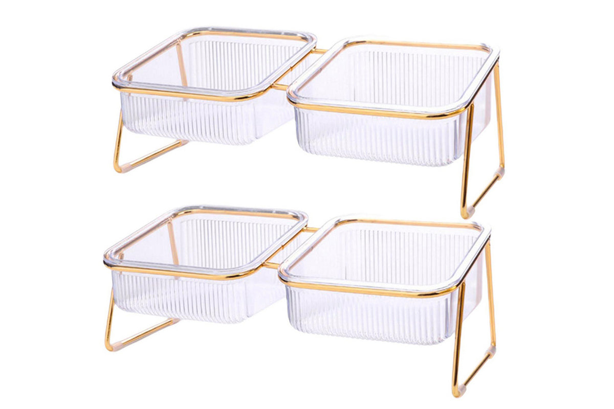 2Pcs Elevated Dog Bowls Raised Pet Feeder Cat Food Water Diner Stand Set-Double Bowls Style