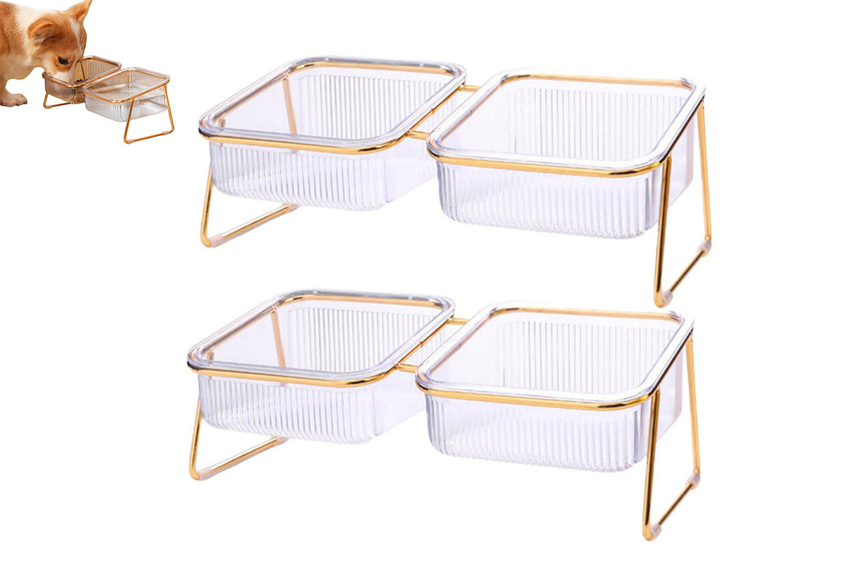 2Pcs Elevated Dog Bowls Raised Pet Feeder Cat Food Water Diner Stand Set-Double Bowls Style