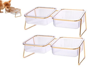 2Pcs Elevated Dog Bowls Raised Pet Feeder Cat Food Water Diner Stand Set-Double Bowls Style